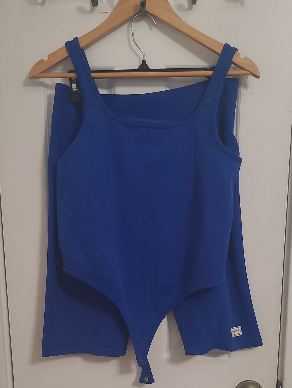 The Giving Movement Royal Blue Tank Bodysuit with Snap Closure And Biker Shorts